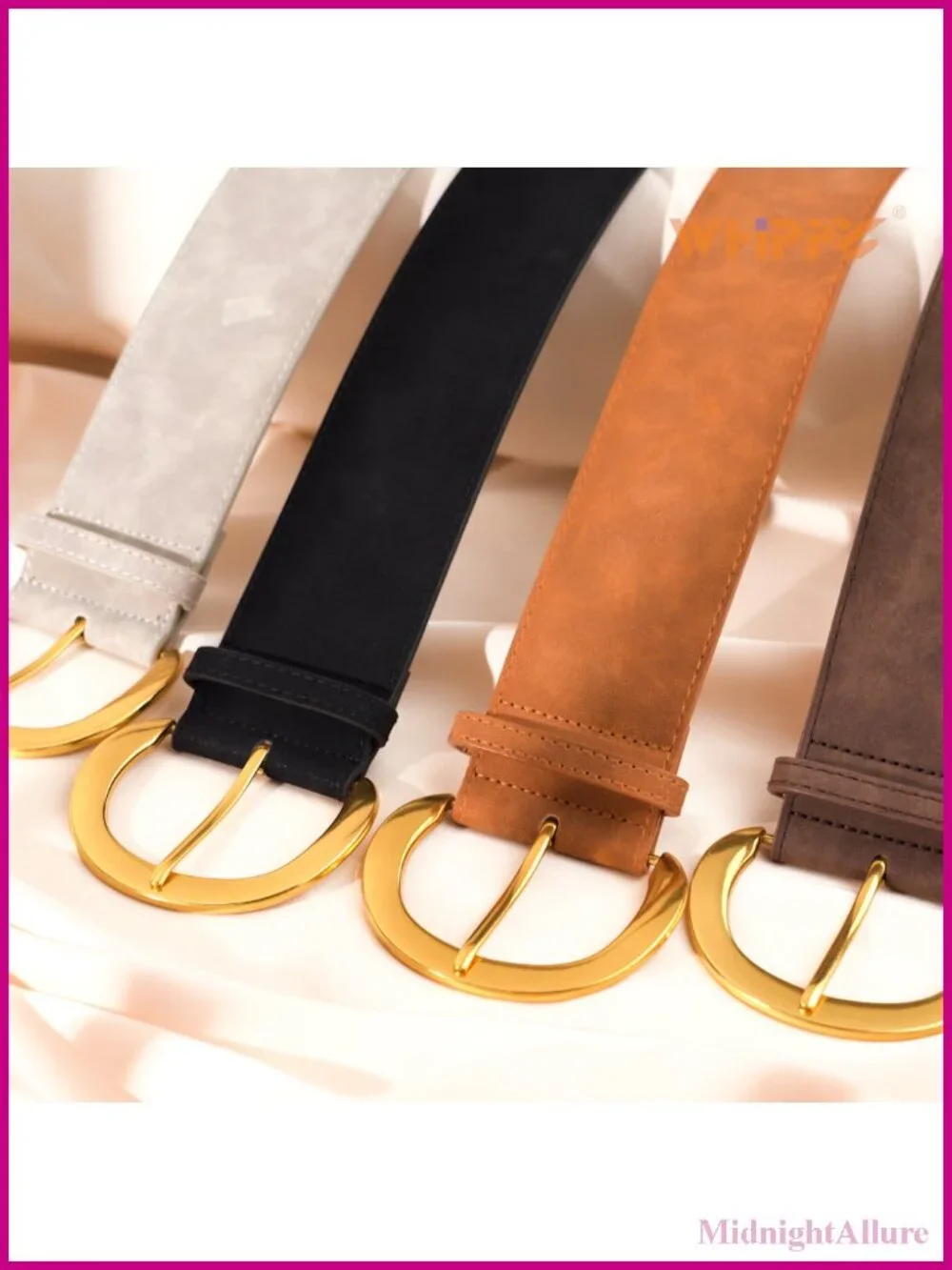 Women's Wide Faux Suede Belt with Gold Buckle Adjustable Fashion Dress Belt